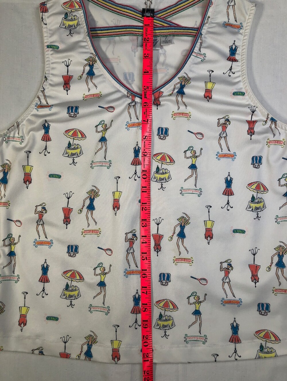 Vintage 80's Tail Brand Wht Tennis Tank Top with Multicolor Cartoon Print Size L - Picture 3 of 5